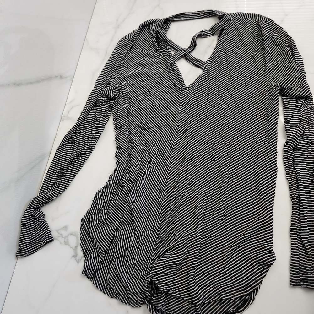 Striped top with criss cross front